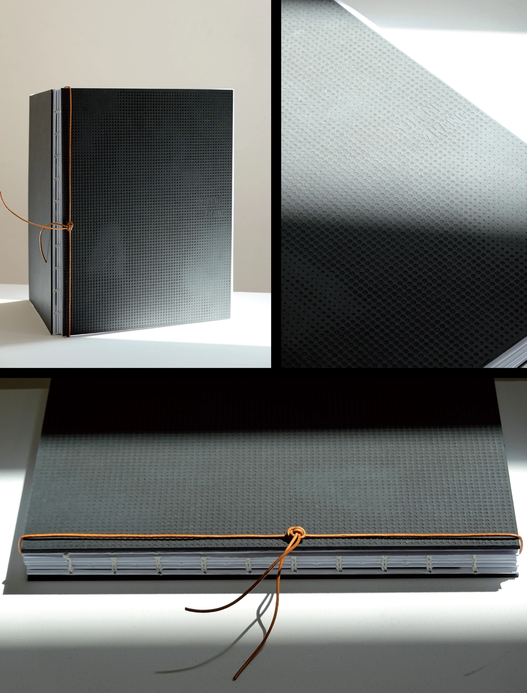 Original composition of the standing book, cover texture and hand binding