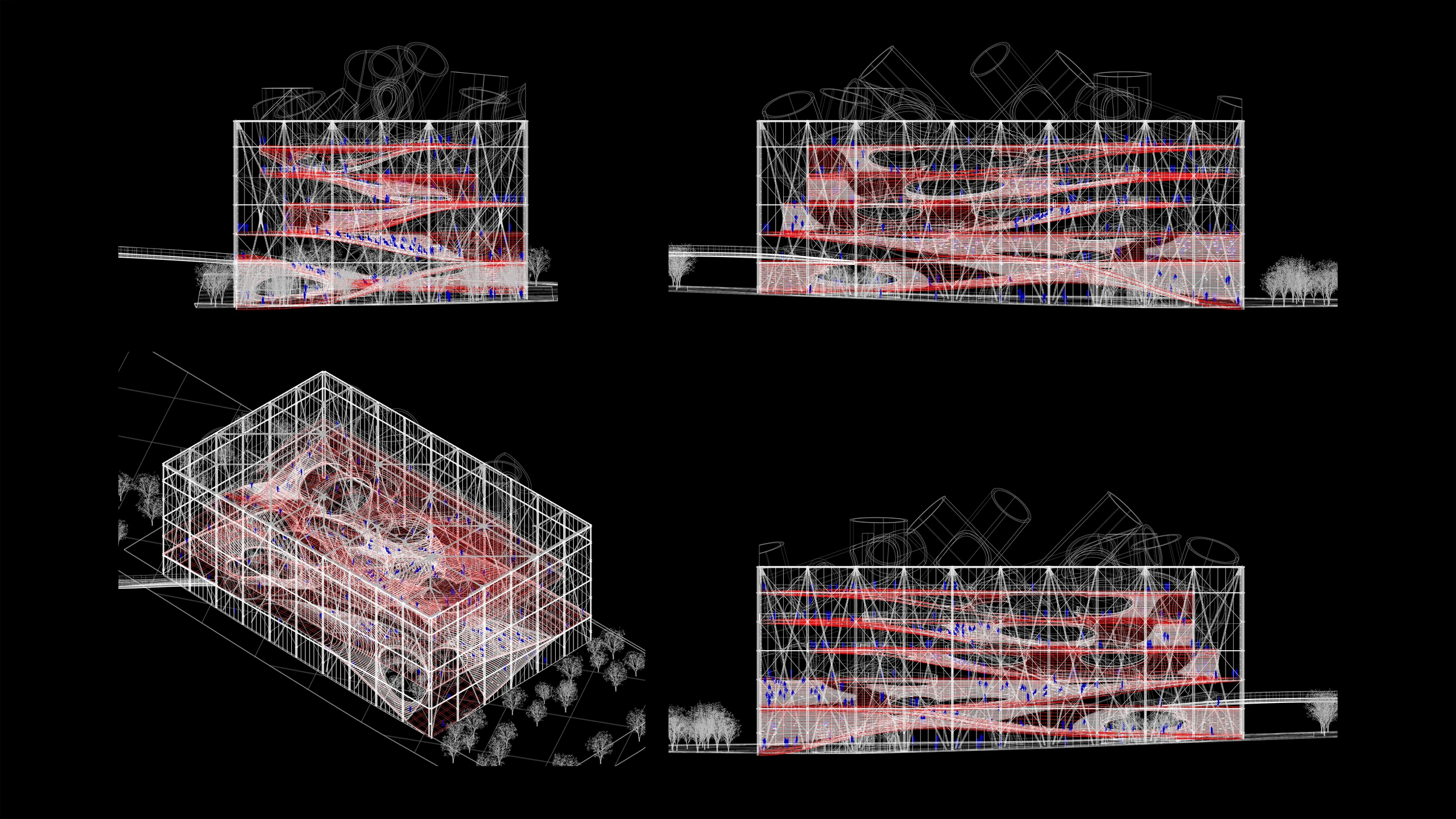 Media Museum — structural sections and axonometric overview